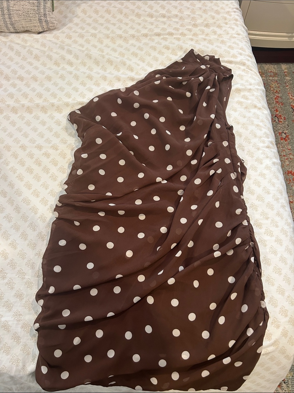 Abercrombie & Fitch Brown One-Shoulder Polka Dot Dress